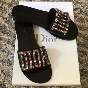Dior Sandals Diorevolution with Rainbow Colored Crystal Embellished Logo 36